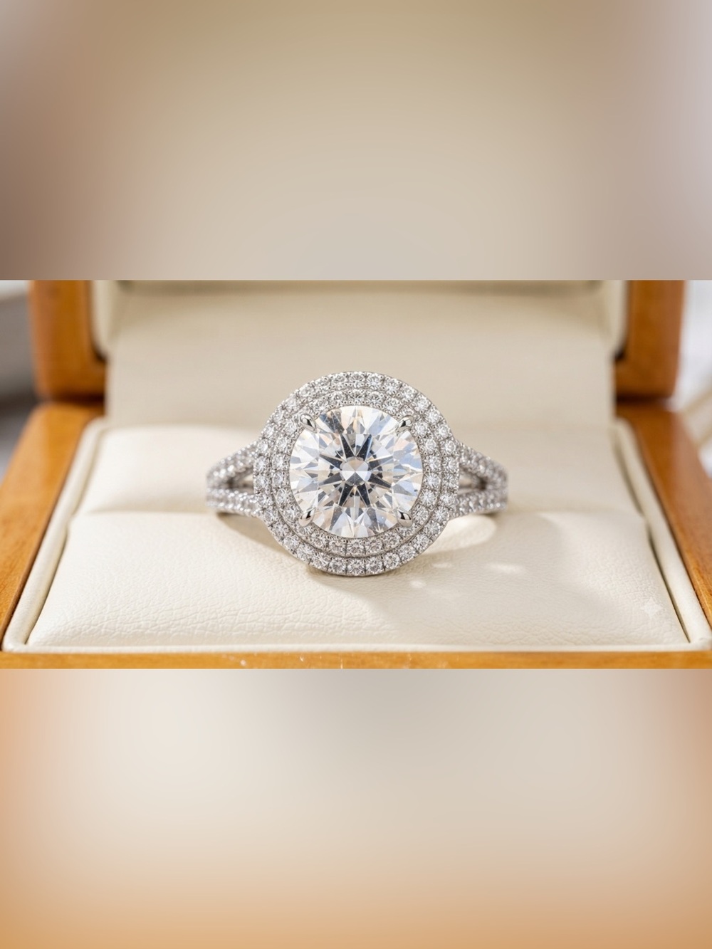 Luxury ✨ | 18k white Gold Double Halo Ring (Lab & Natural Diamonds